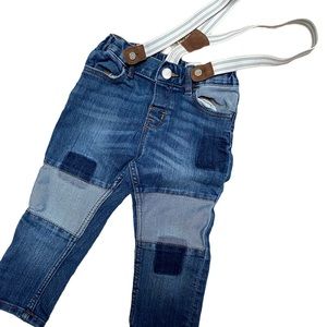 9-12mo H&M Baby Boy Patchwork Suspender Jeans